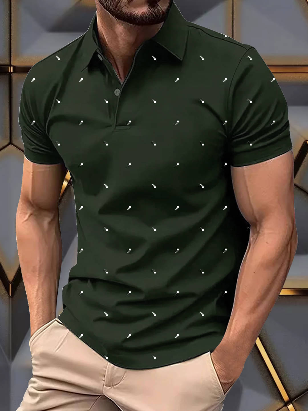 Merriment Men Cotton Blend Regular Fit Printed Polo T Shirt ( Olive ) Merriment Men Cotton Blend Regular Fit Printed Polo T Shirt ( Olive )