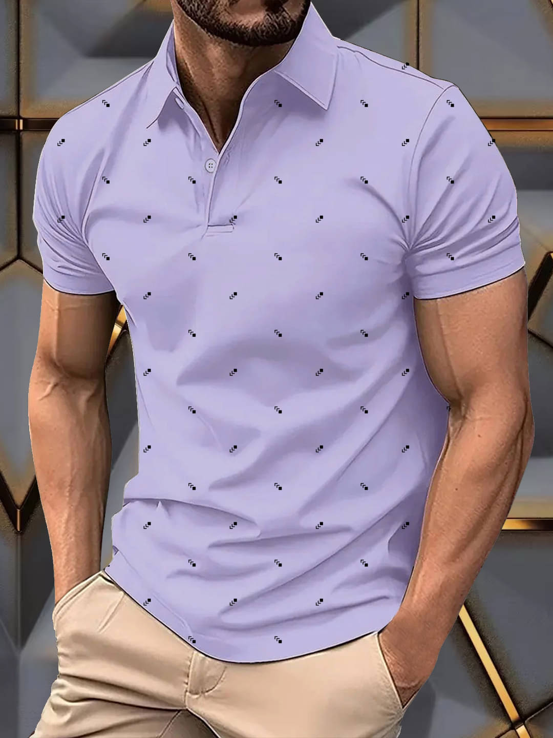     			Merriment Men Cotton Blend Regular Fit Printed Polo T Shirt ( Lavender )