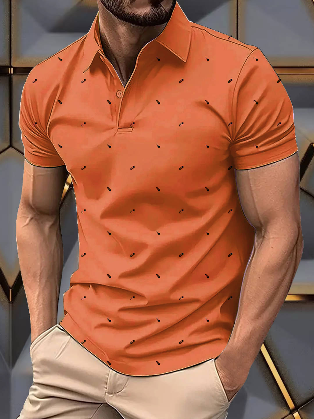 Merriment Men Cotton Blend Regular Fit Printed Polo T Shirt ( Orange ) Merriment Men Cotton Blend Regular Fit Printed Polo T Shirt ( Orange )