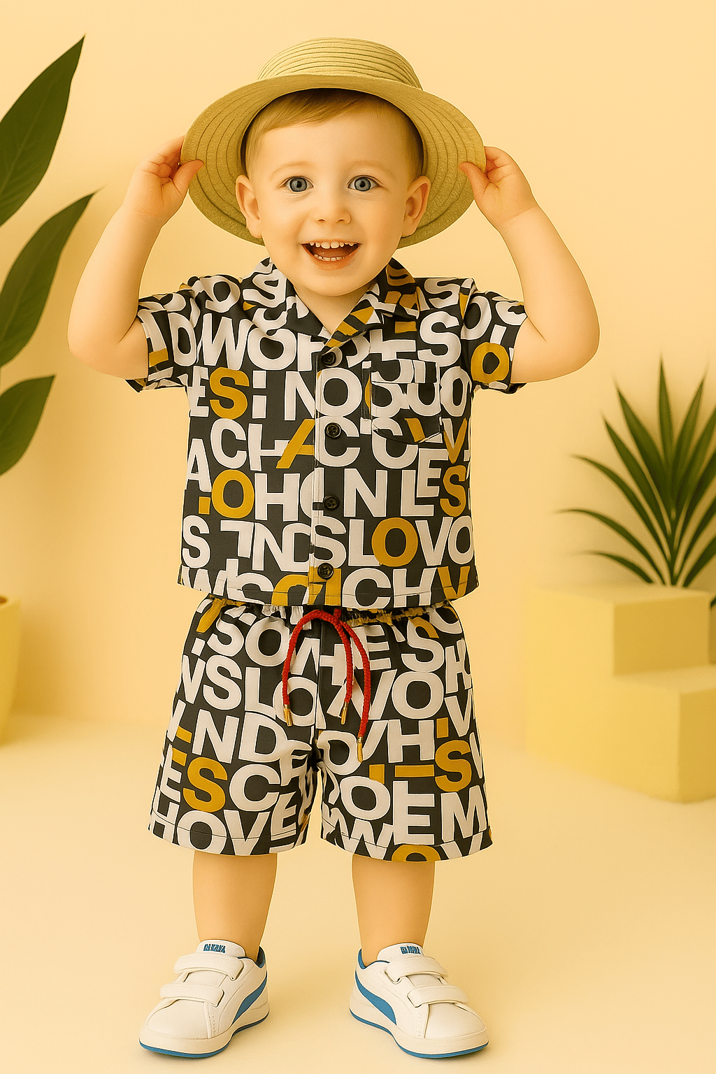     			New Collection Pack of 1 Boys Cotton Blend Shirt & Shorts Set ( Yellow )