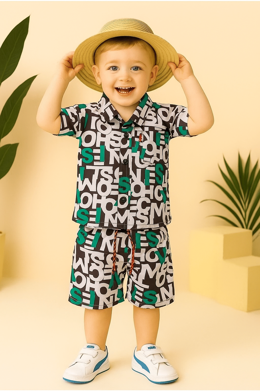 New Collection Pack of 1 Boys Cotton Blend Shirt & Shorts Set ( Green )