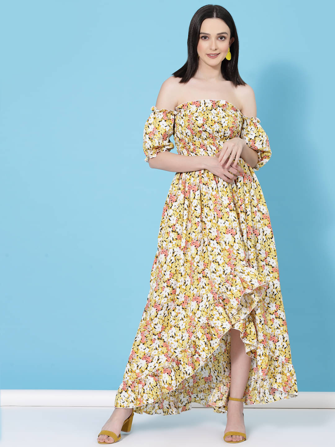     			Oomph! Women Crepe Printed A-line Dress ( Yellow )