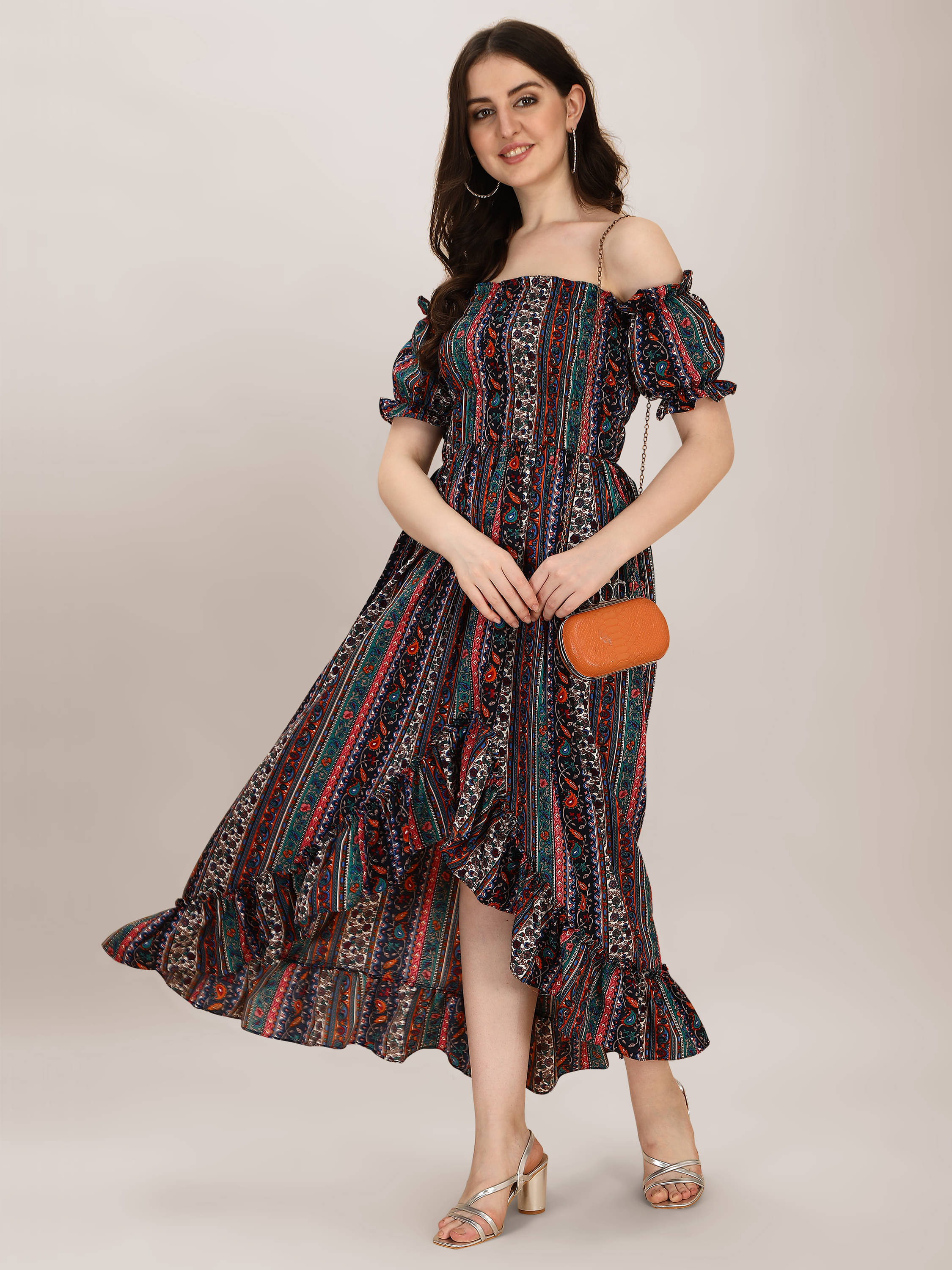 Oomph! Women Crepe Printed A-line Dress ( Multicolor ) Oomph! Women Crepe Printed A-line Dress ( Multicolor )
