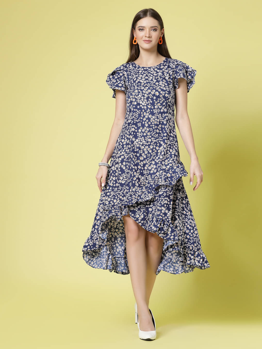 Oomph! Women Crepe Printed A-line Dress ( Blue ) Oomph! Women Crepe Printed A-line Dress ( Blue )