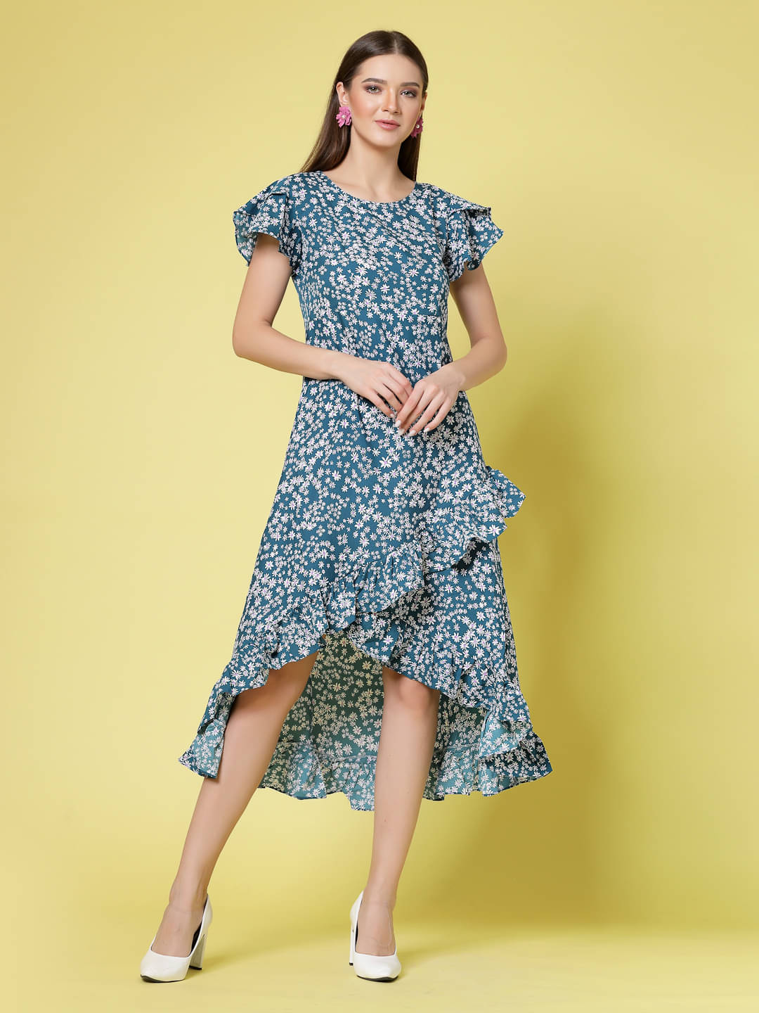     			Oomph! Women Crepe Printed A-line Dress ( Blue )