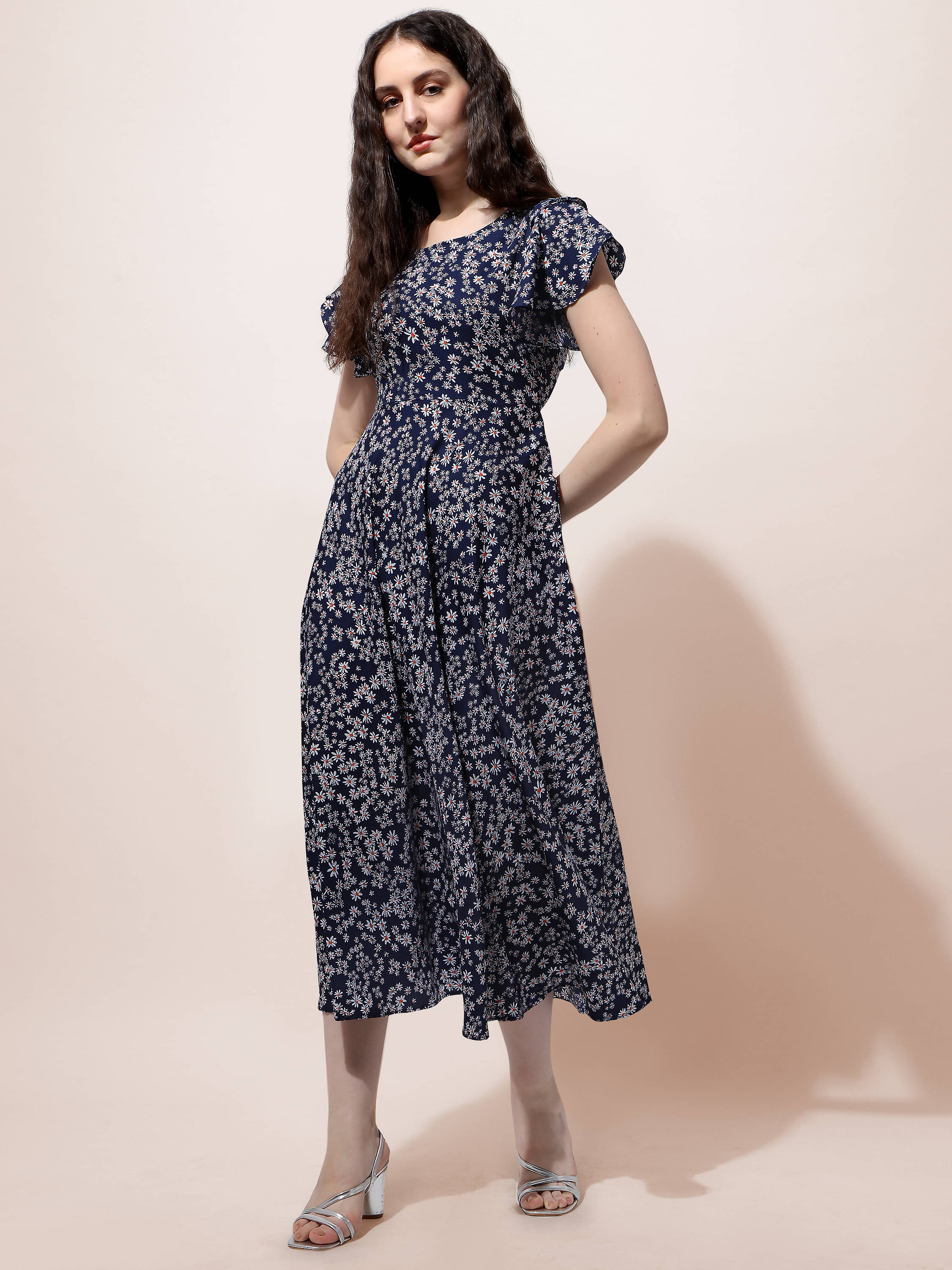     			Oomph! Women Crepe Printed A-line Dress ( Dark Blue )