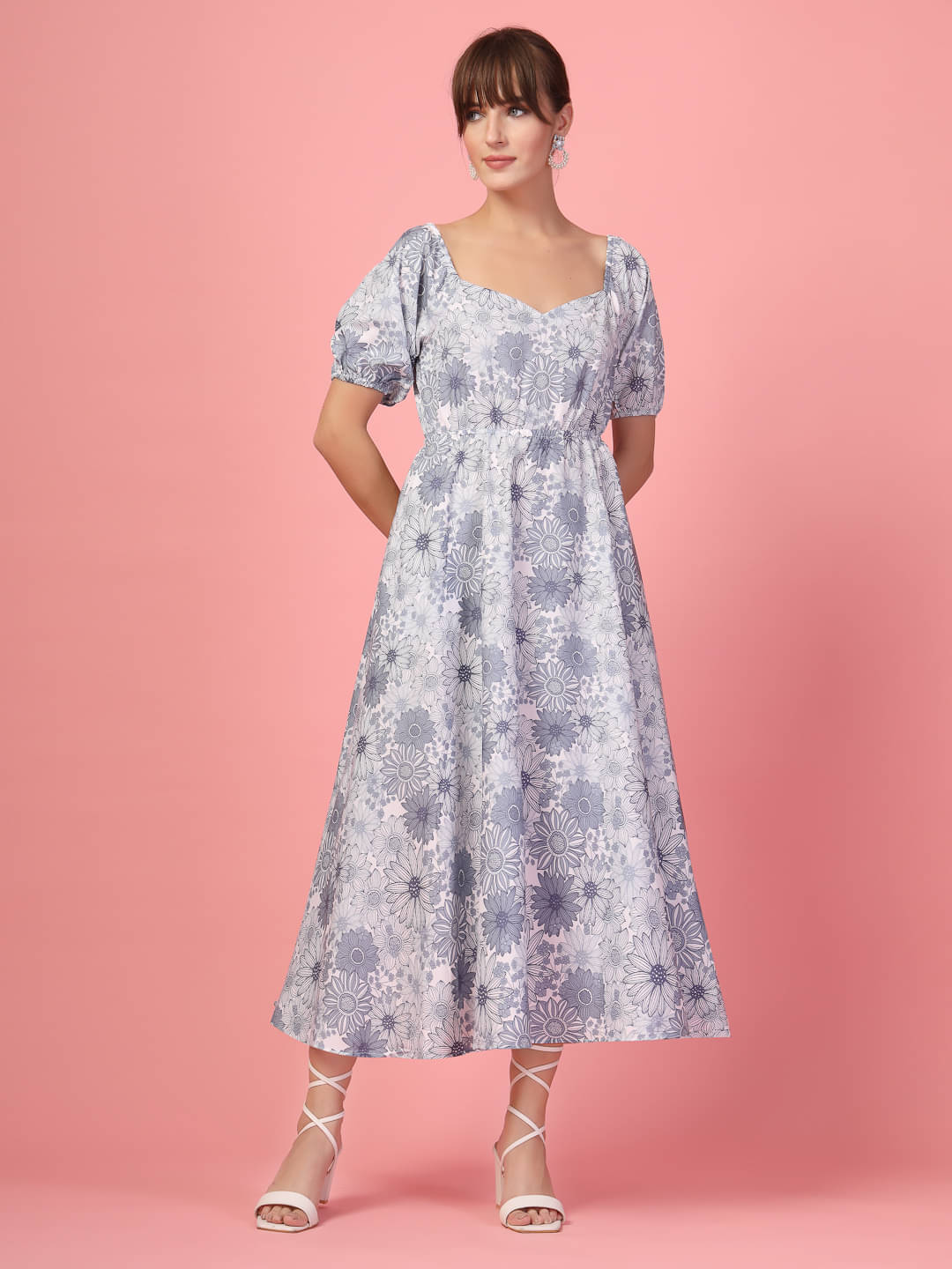     			Oomph! Women Crepe Printed Fit & Flare Dress ( Blue )