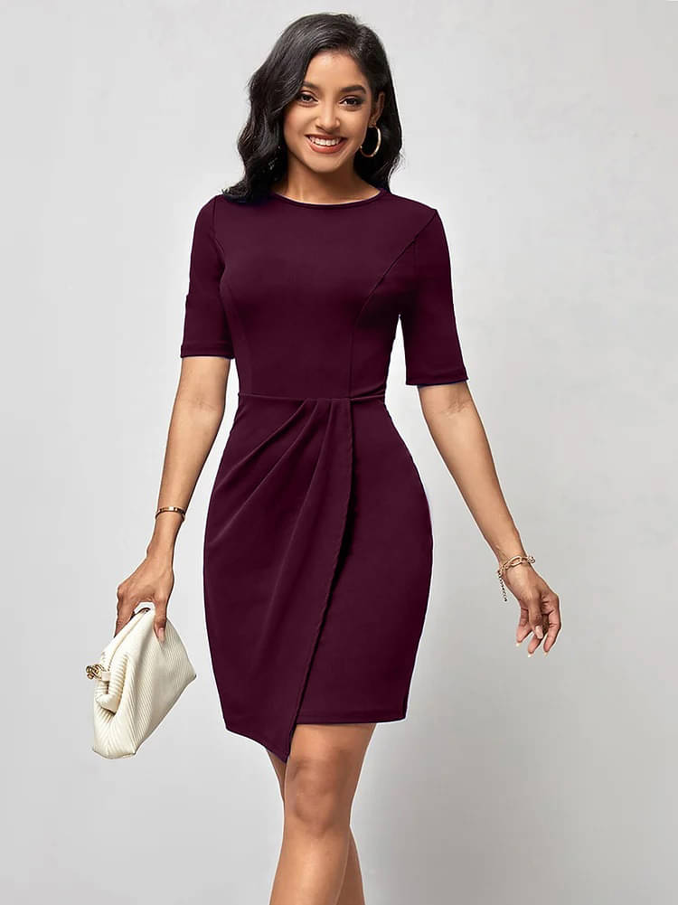 Oomph! Women lycra Solid A-line Dress ( Purple )     			Oomph! Women lycra Solid A-line Dress ( Purple )