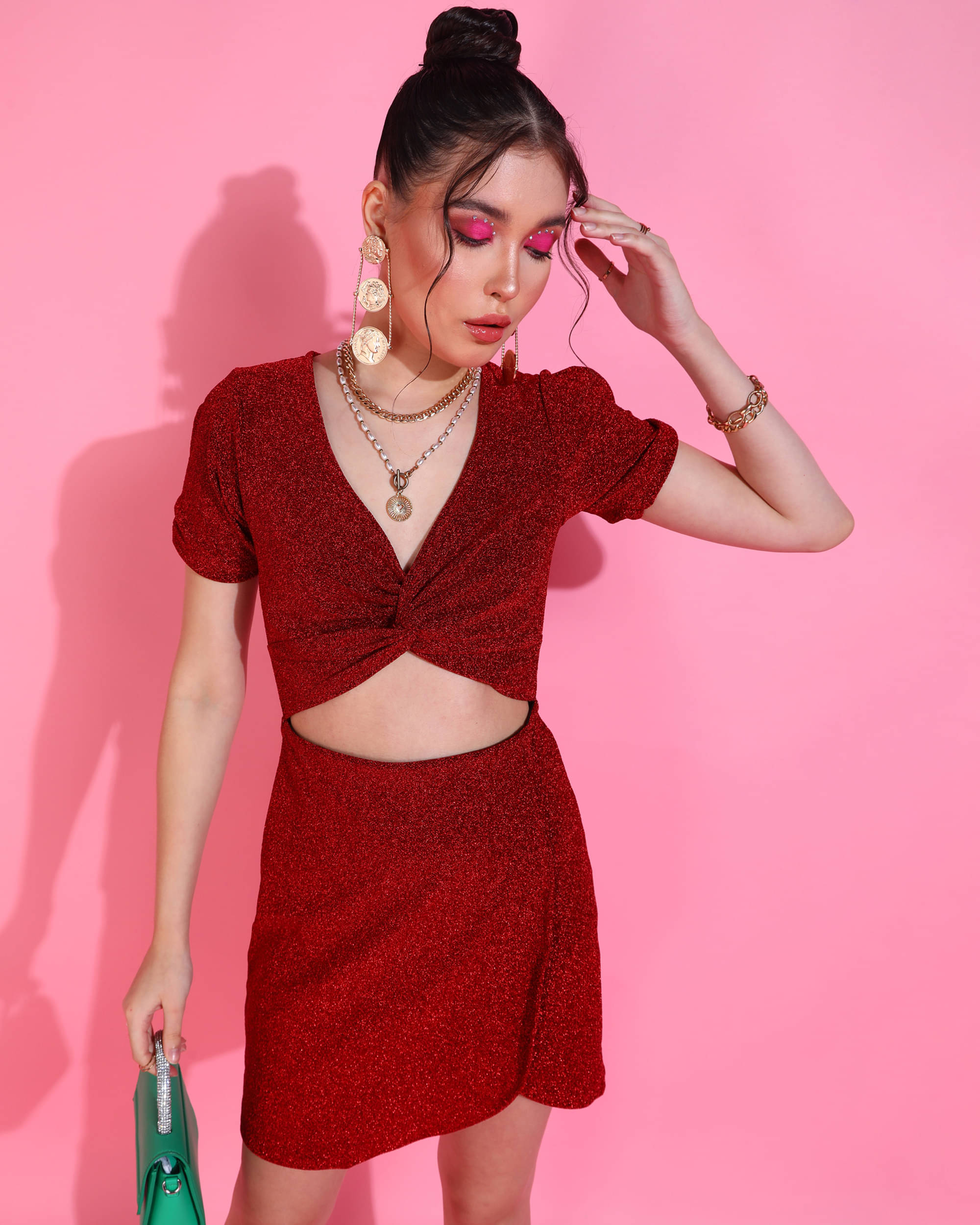 Oomph! Women lycra Solid A-line Dress ( Red )     			Oomph! Women lycra Solid A-line Dress ( Red )