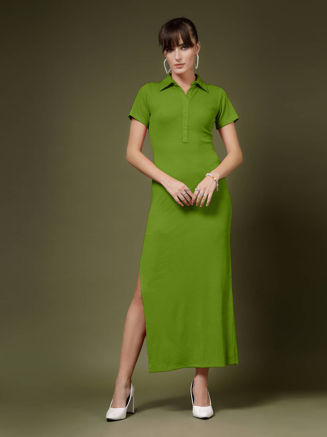 Oomph! Women lycra Solid Bodycon Dress ( Green ) Oomph! Women lycra Solid Bodycon Dress ( Green )