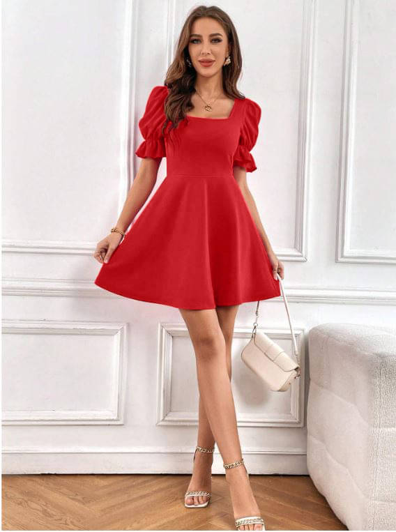 Oomph! Women lycra Solid Fit & Flare Dress ( Red ) Oomph! Women lycra Solid Fit & Flare Dress ( Red )