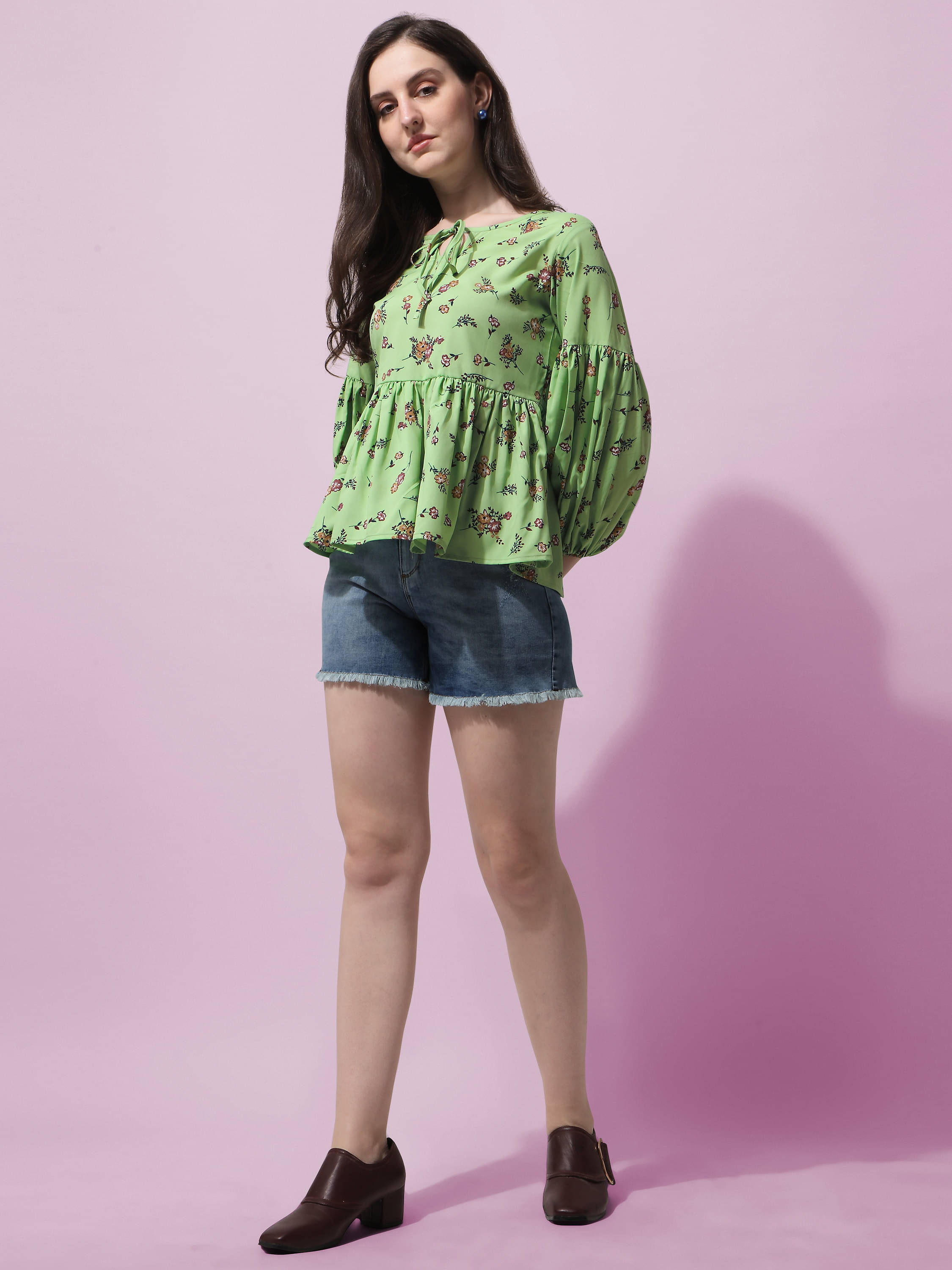 Oomph! Women's Crepe Regular Top ( Green ) Oomph! Women's Crepe Regular Top ( Green )