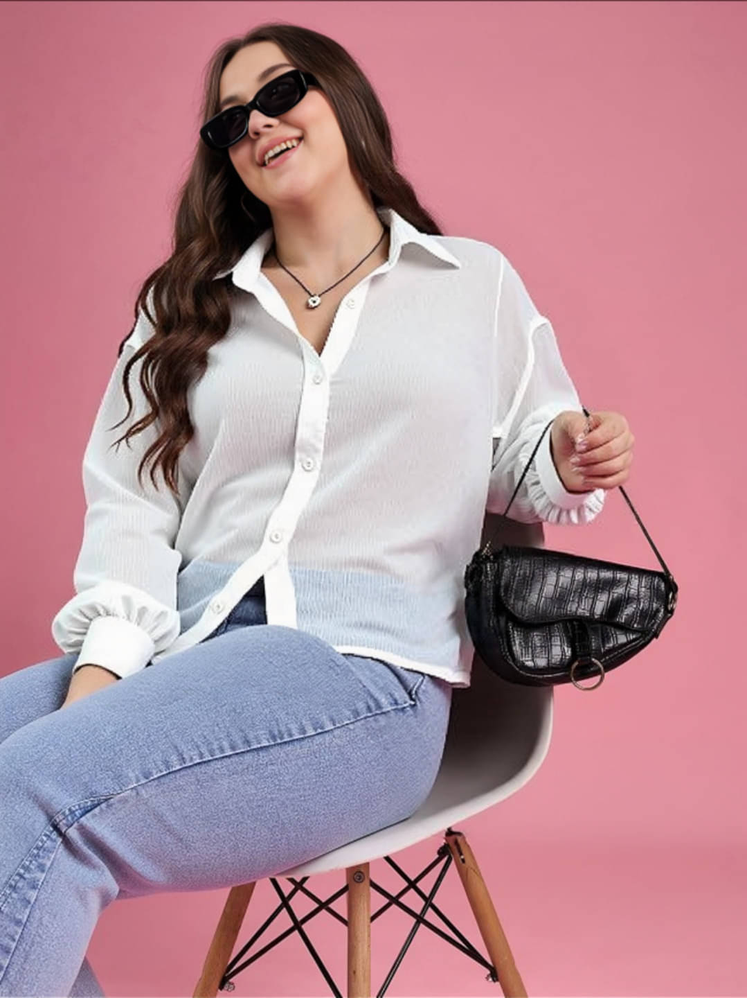PLUS PARADISE Women Solid Poly Crepe Shirt ( White ) PLUS PARADISE Women Solid Poly Crepe Shirt ( White )