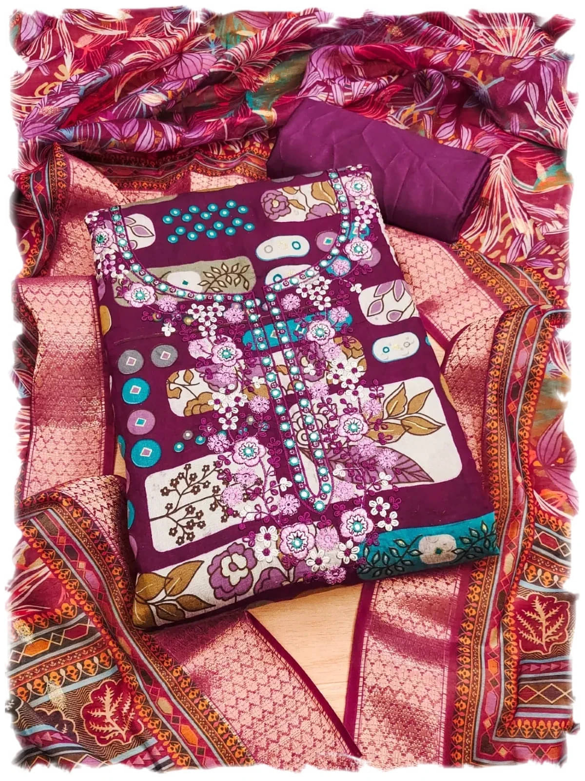 Panbai sarees Women Cotton Unstitched Dress Material ( Purple ) Panbai sarees Women Cotton Unstitched Dress Material ( Purple )