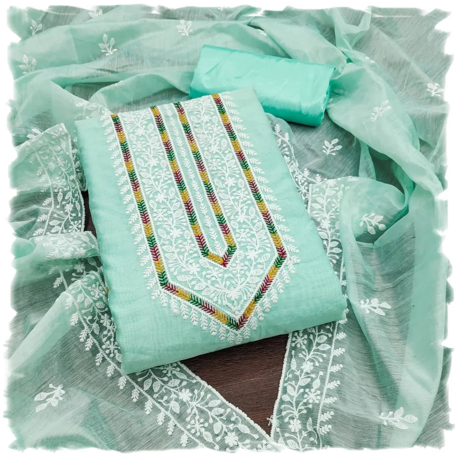 Panbai sarees Women Cotton Unstitched Dress Material ( Sea Green ) Panbai sarees Women Cotton Unstitched Dress Material ( Sea Green )