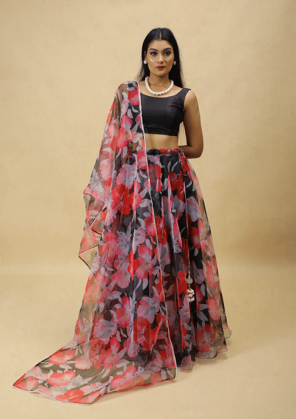 PuriMaa Black Organza Circular Semi Stitched Lehenga Single PuriMaa Black Organza Circular Semi Stitched Lehenga Single