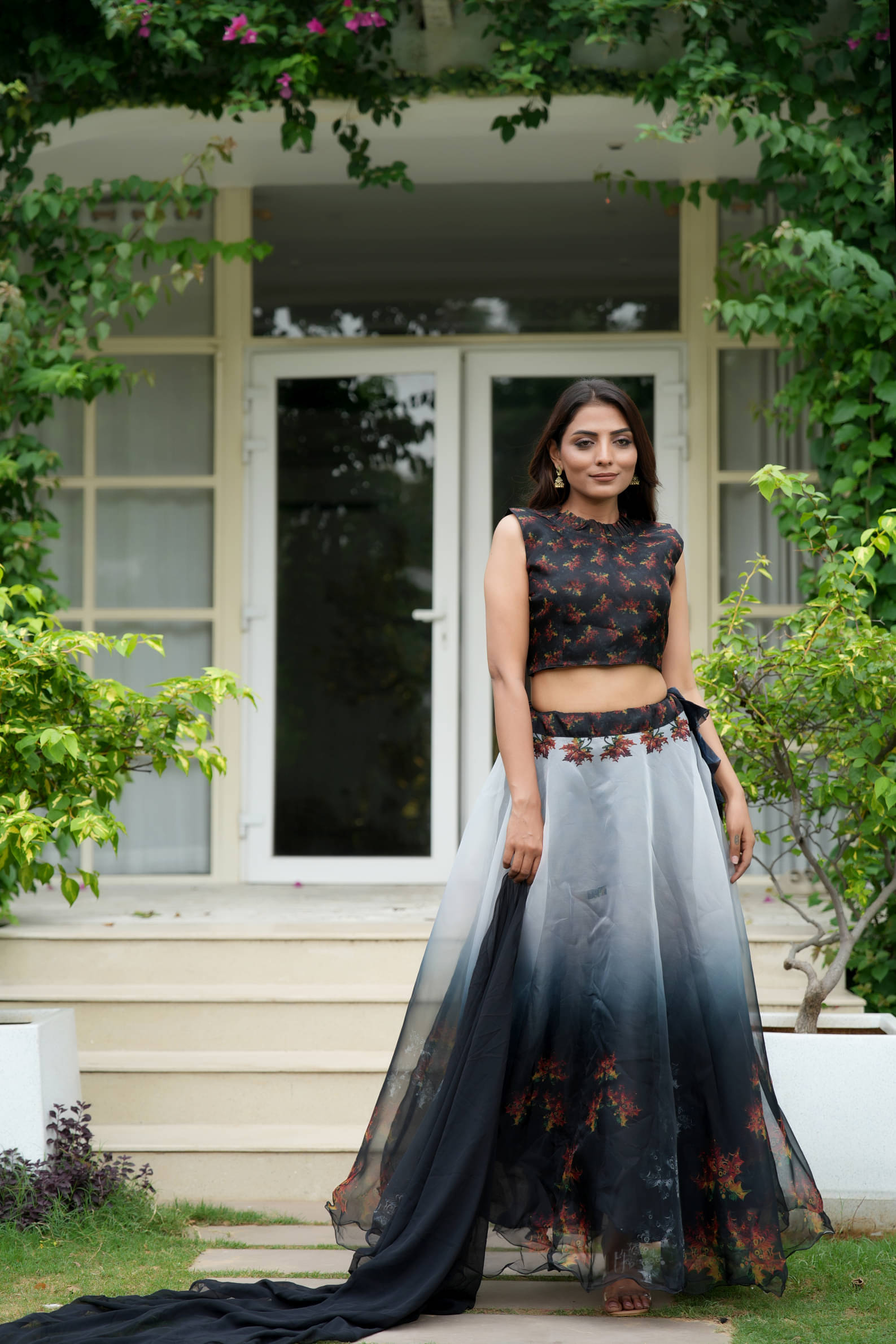     			PuriMaa Black Organza Circular Semi Stitched Lehenga Single