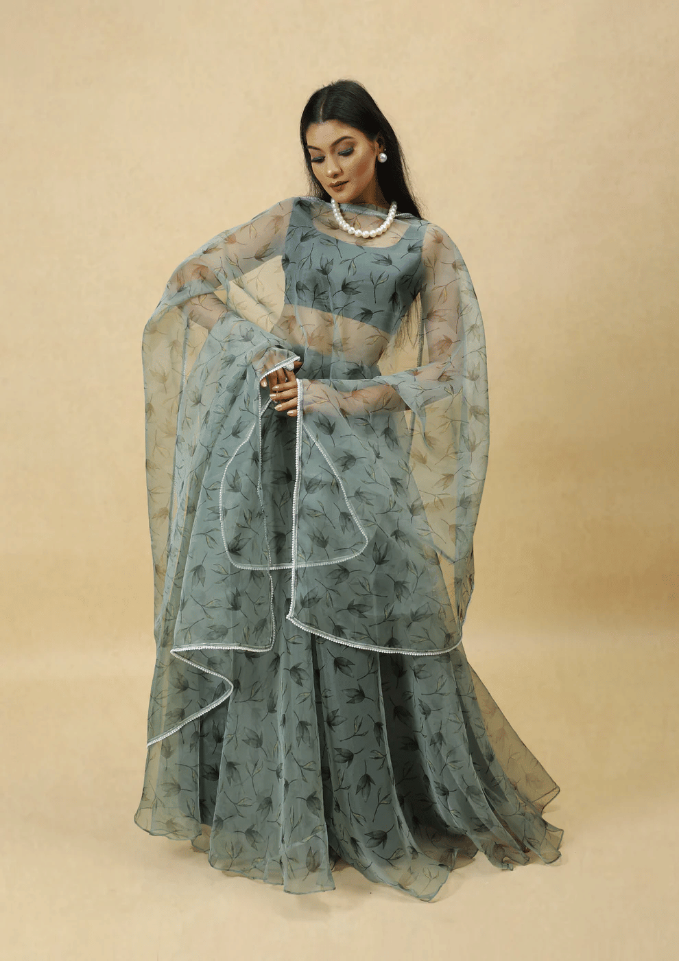 PuriMaa Grey Organza Circular Semi Stitched Lehenga Single PuriMaa Grey Organza Circular Semi Stitched Lehenga Single
