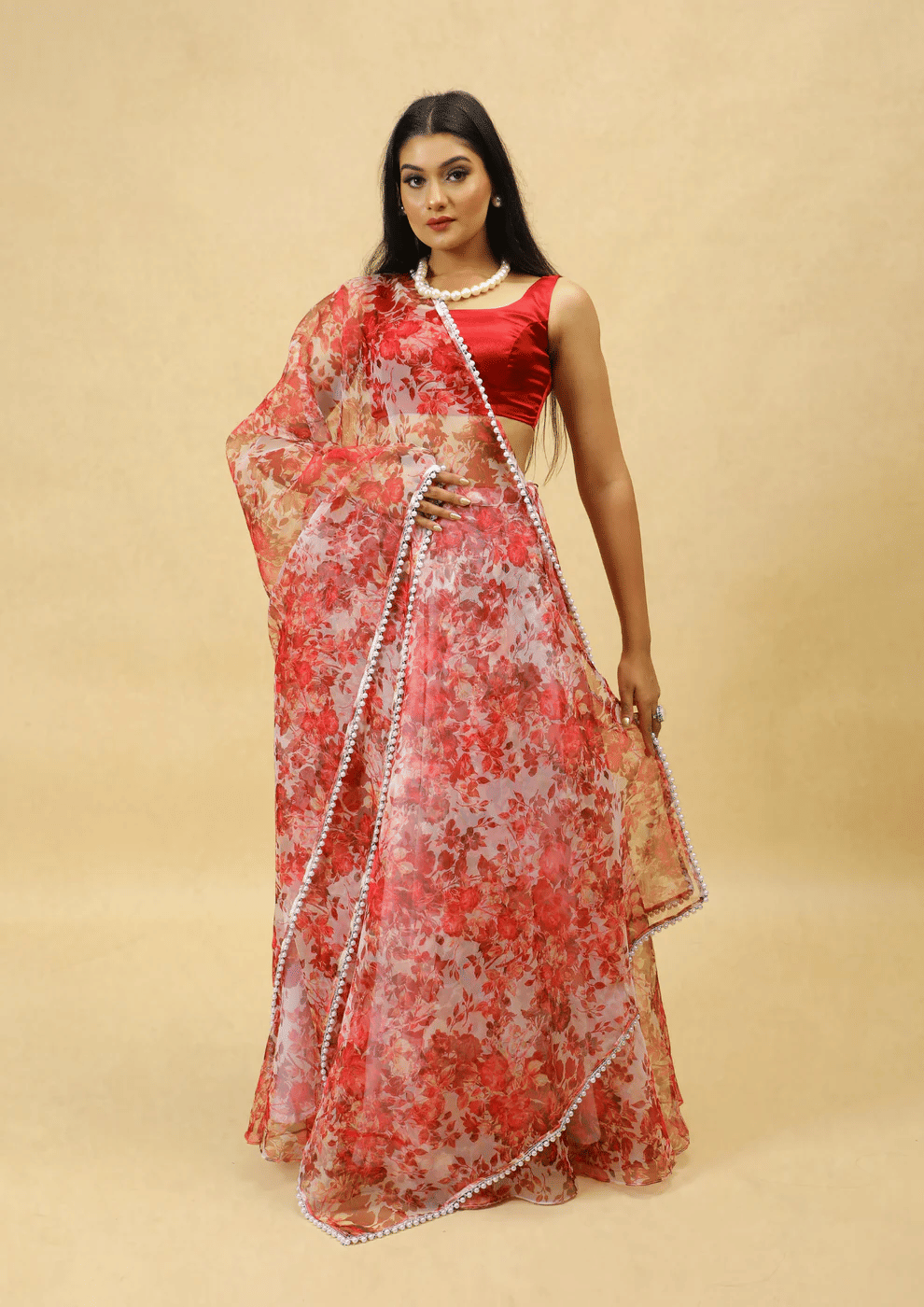     			PuriMaa Red Organza Circular Semi Stitched Lehenga Single