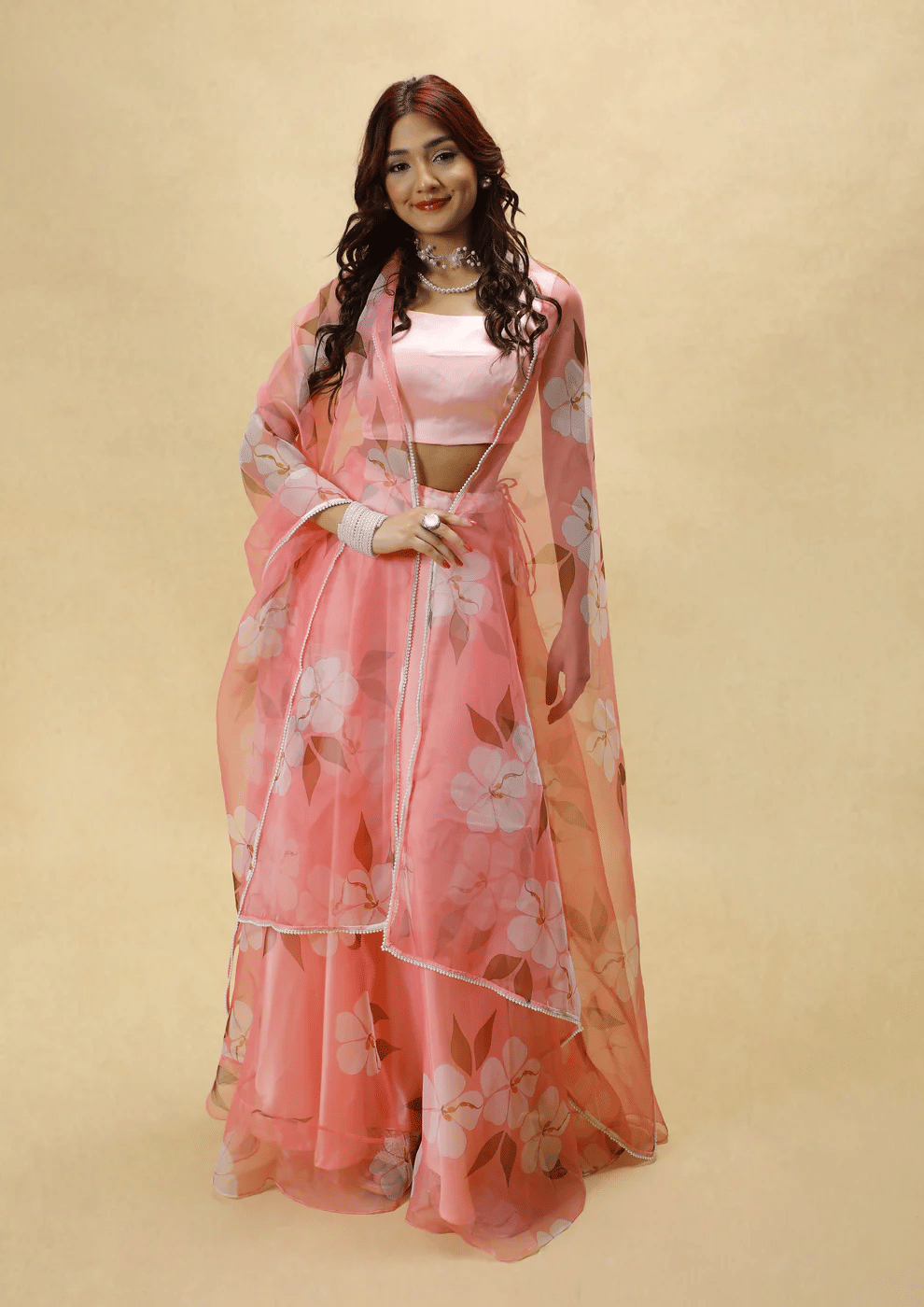 PuriMaa Red Organza Circular Semi Stitched Lehenga Single PuriMaa Red Organza Circular Semi Stitched Lehenga Single