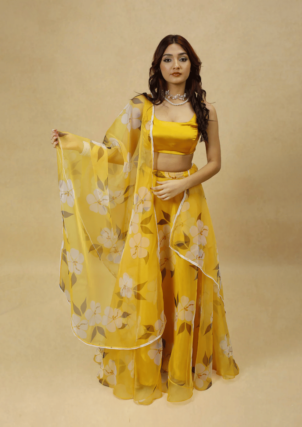 PuriMaa Yellow Organza Circular Semi Stitched Lehenga Single PuriMaa Yellow Organza Circular Semi Stitched Lehenga Single