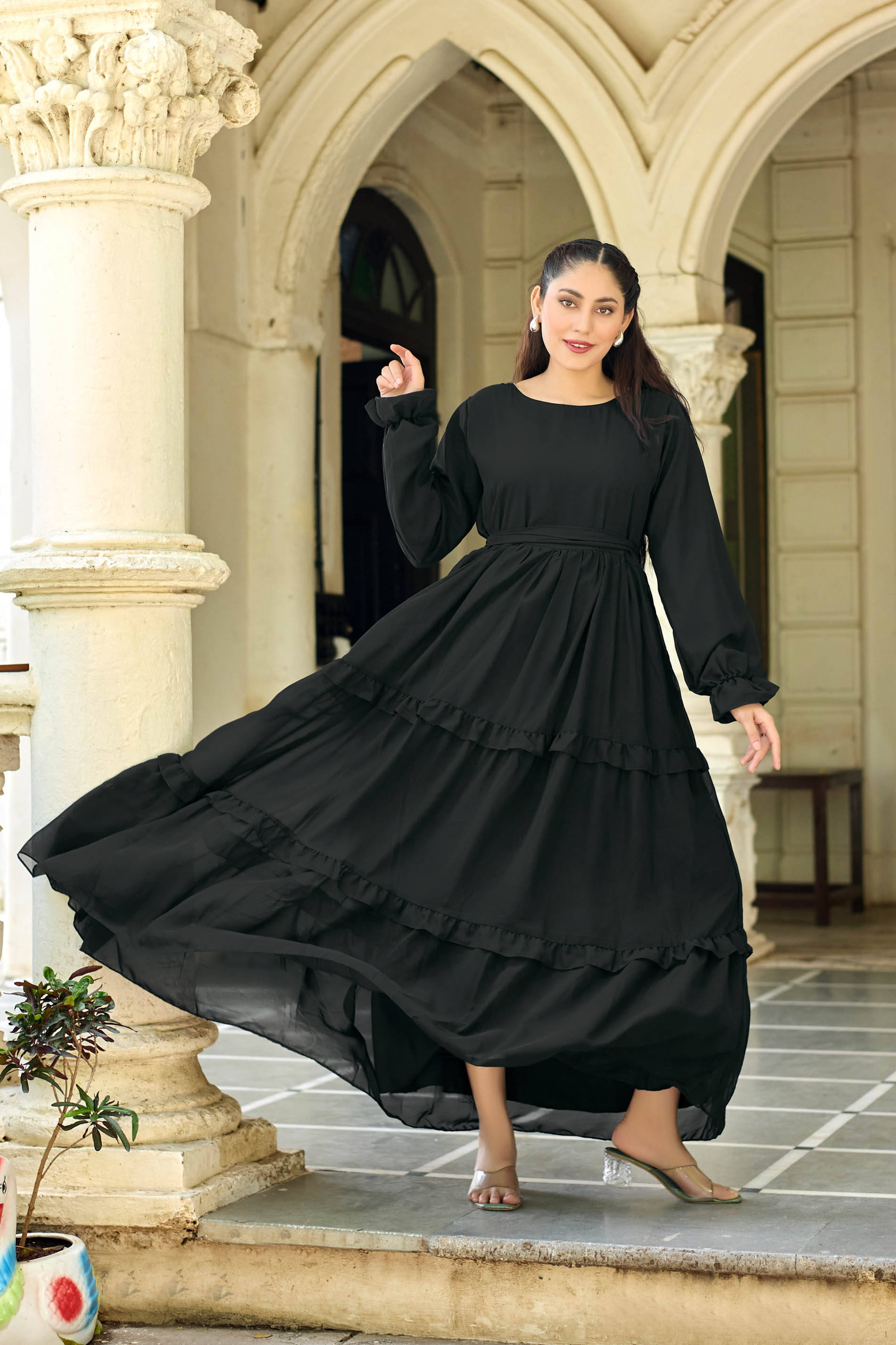 SARINKU Women Georgette Anarkali Stitched Ethnic Gown ( Black ) SARINKU Women Georgette Anarkali Stitched Ethnic Gown ( Black )
