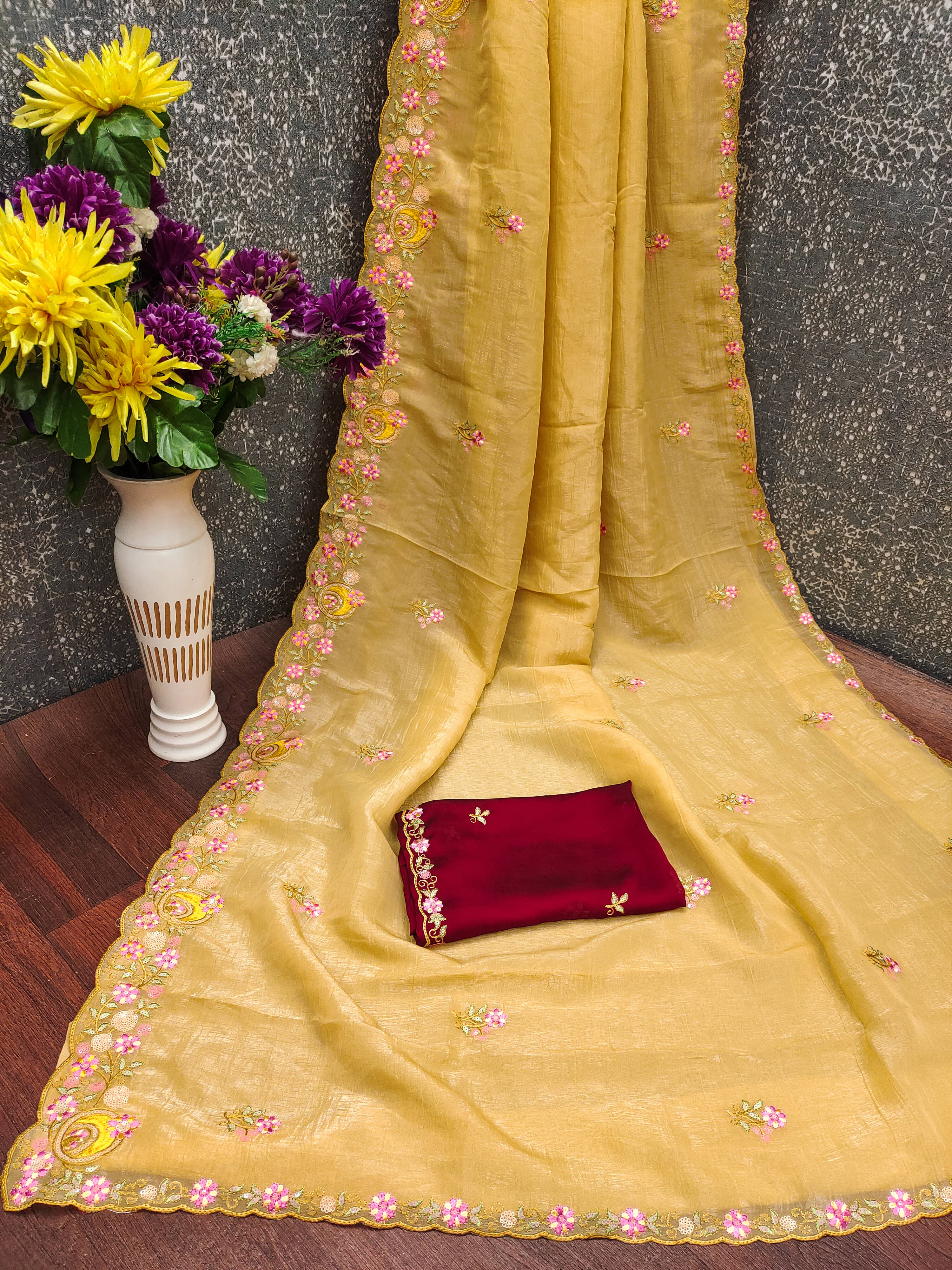 SHRIMORI Chanderi Embellished Chanderi saree With Unstitched Blouse Piece ( Yellow ) SHRIMORI Chanderi Embellished Chanderi saree With Unstitched Blouse Piece ( Yellow )