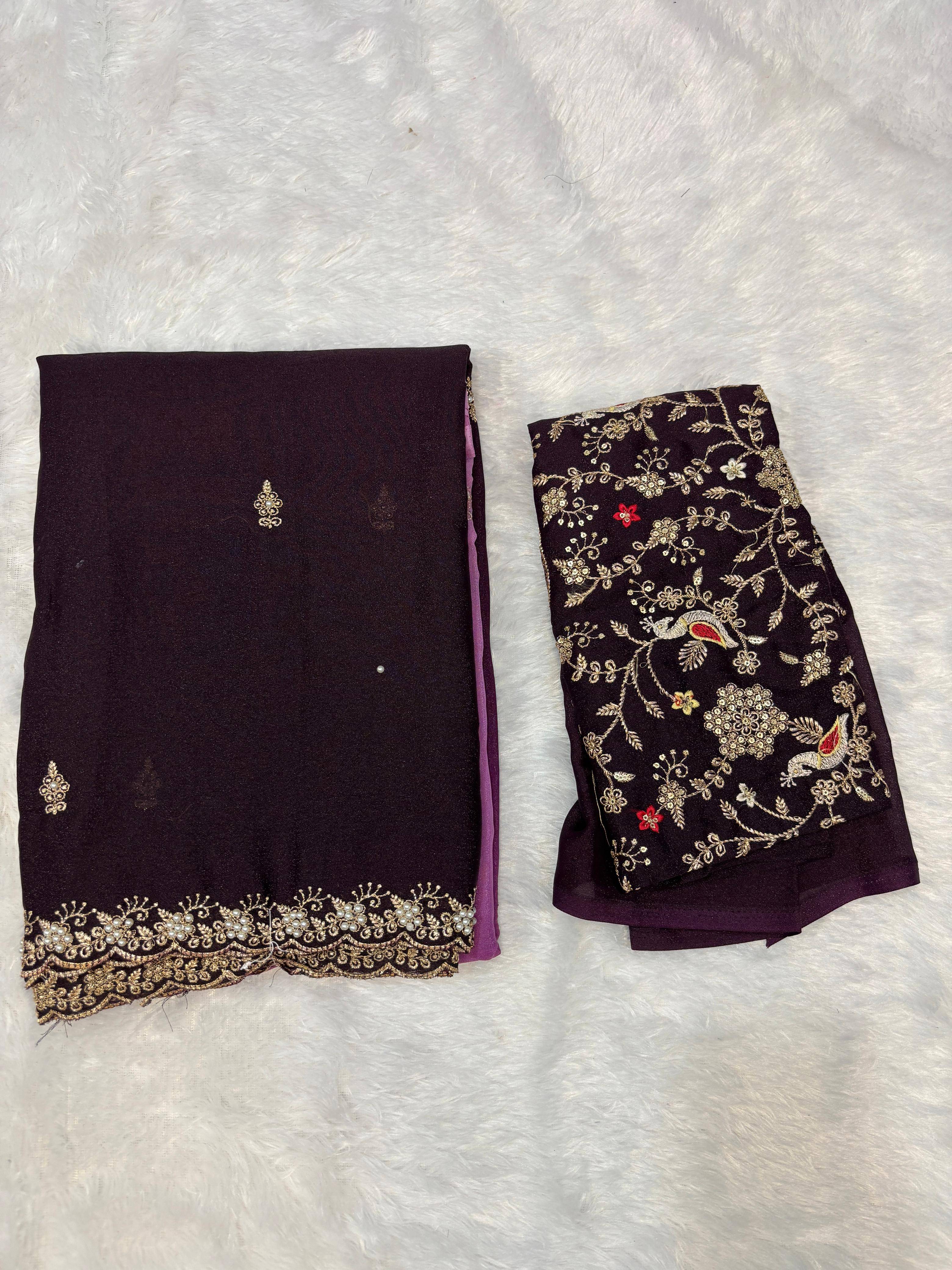     			SHRIMORI Chanderi Embellished Chanderi saree With Unstitched Blouse Piece ( Purple )