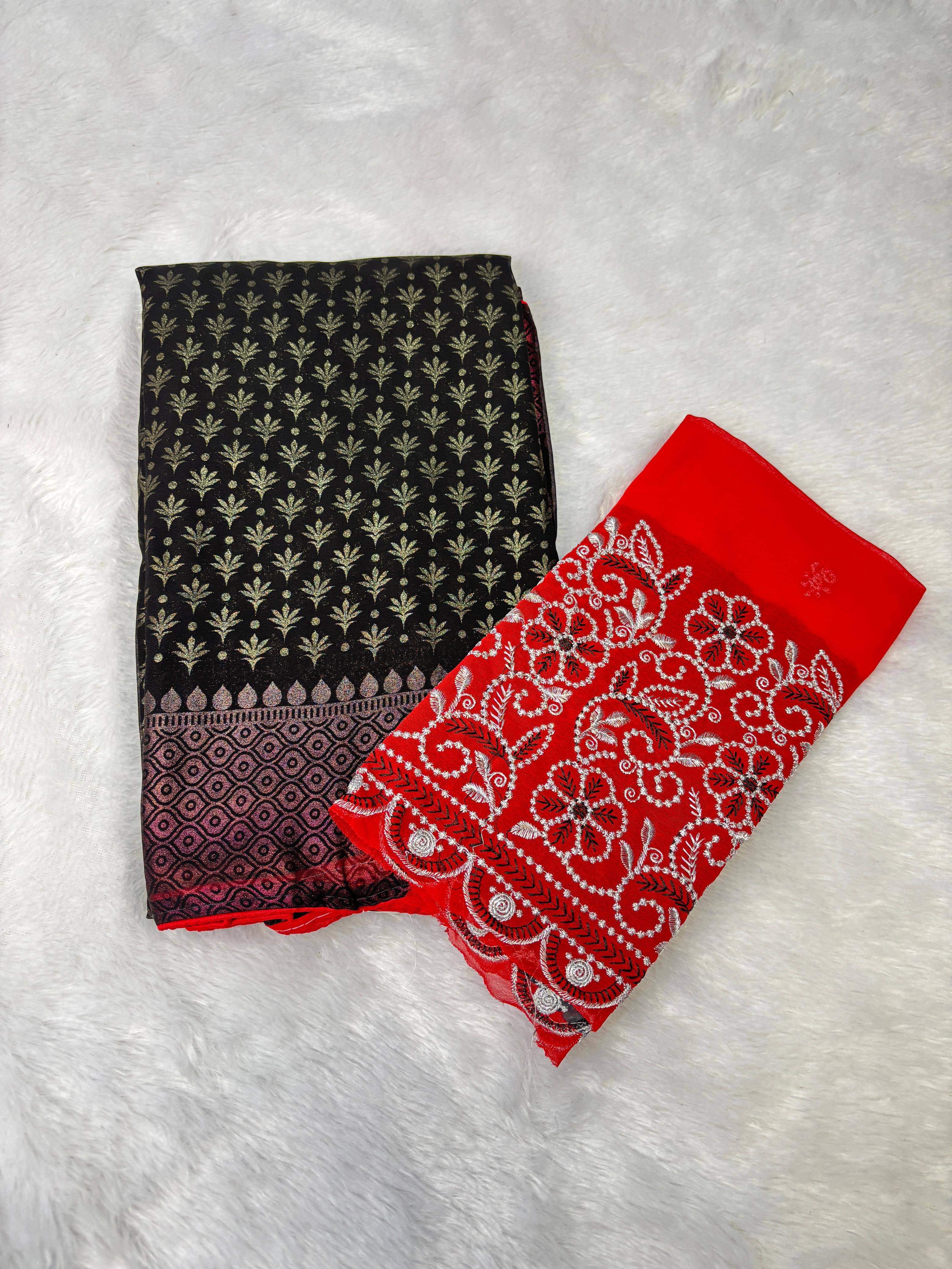     			SHRIMORI Silk Blend Embellished Tant Saree With Unstitched Blouse Piece ( Black )