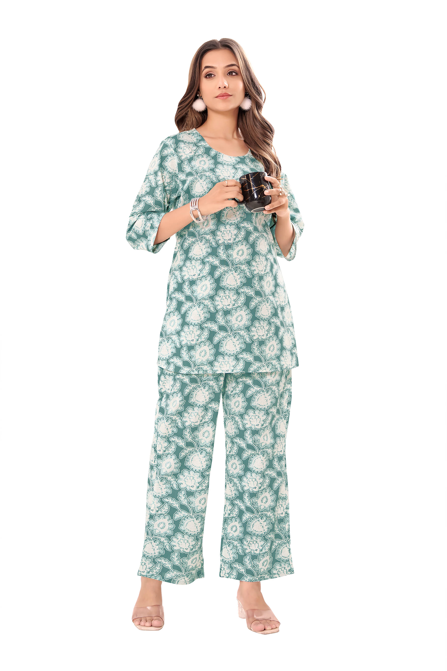     			SIIMMU Women Printed Top With Palazzos Co-Ord Set ( Blue )