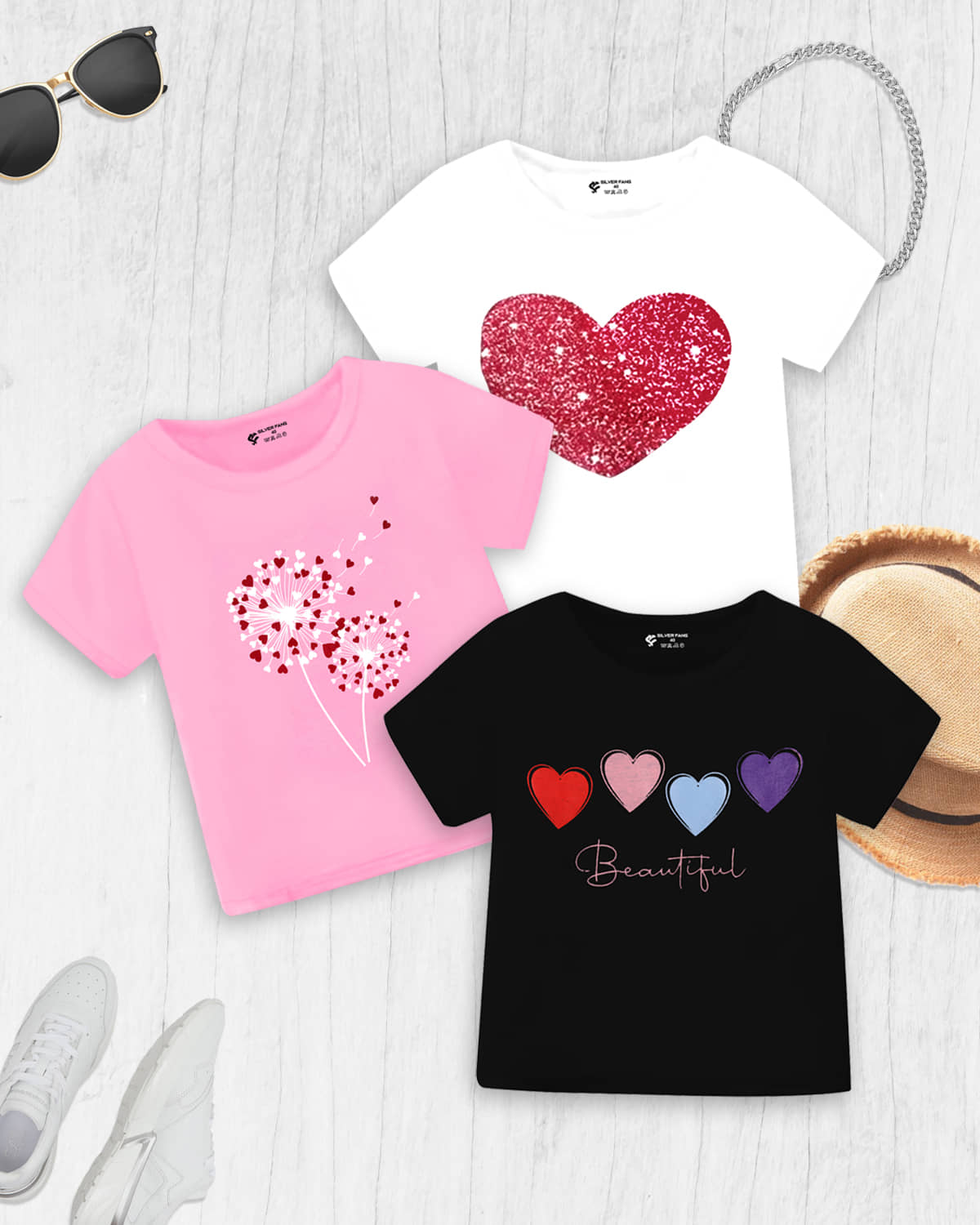 SILVER FANG Pack of 3 Baby Girls Cotton T-Shirt ( Multicolor 1 )