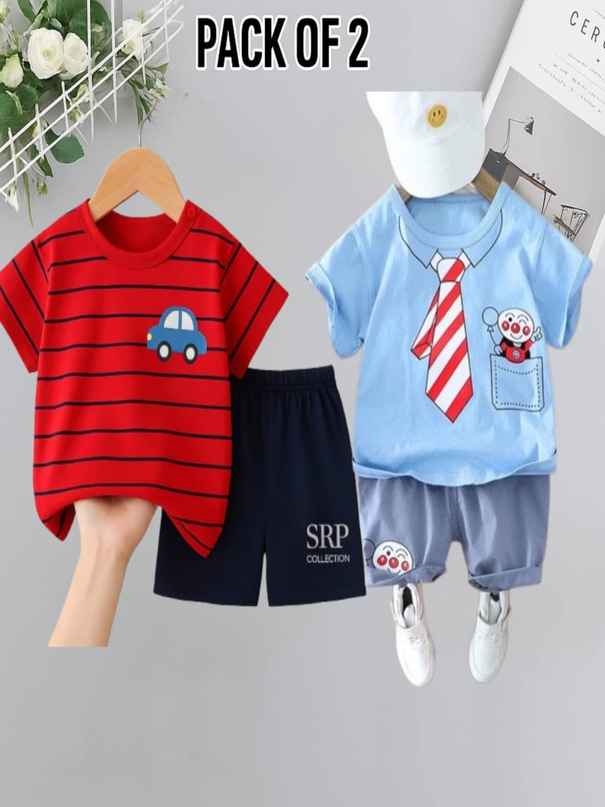 SRP Pack of 2 Unisex Cotton T-Shirt & Shorts Set ( Multicolor ) SRP Pack of 2 Unisex Cotton T-Shirt & Shorts Set ( Multicolor )