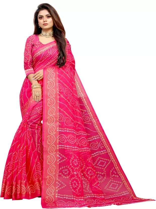     			Samai Cotton Silk Printed Bandhani Sarees With Unstitched Blouse Piece ( Red )