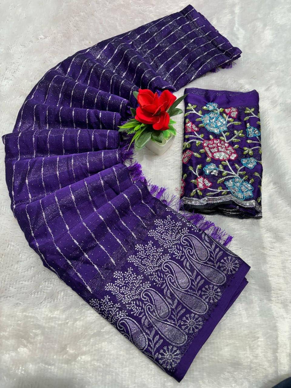 Sanjana Silk Georgette Embellished Maheshwari Saree With Unstitched Blouse Piece ( Purple )     			Sanjana Silk Georgette Embellished Maheshwari Saree With Unstitched Blouse Piece ( Purple )