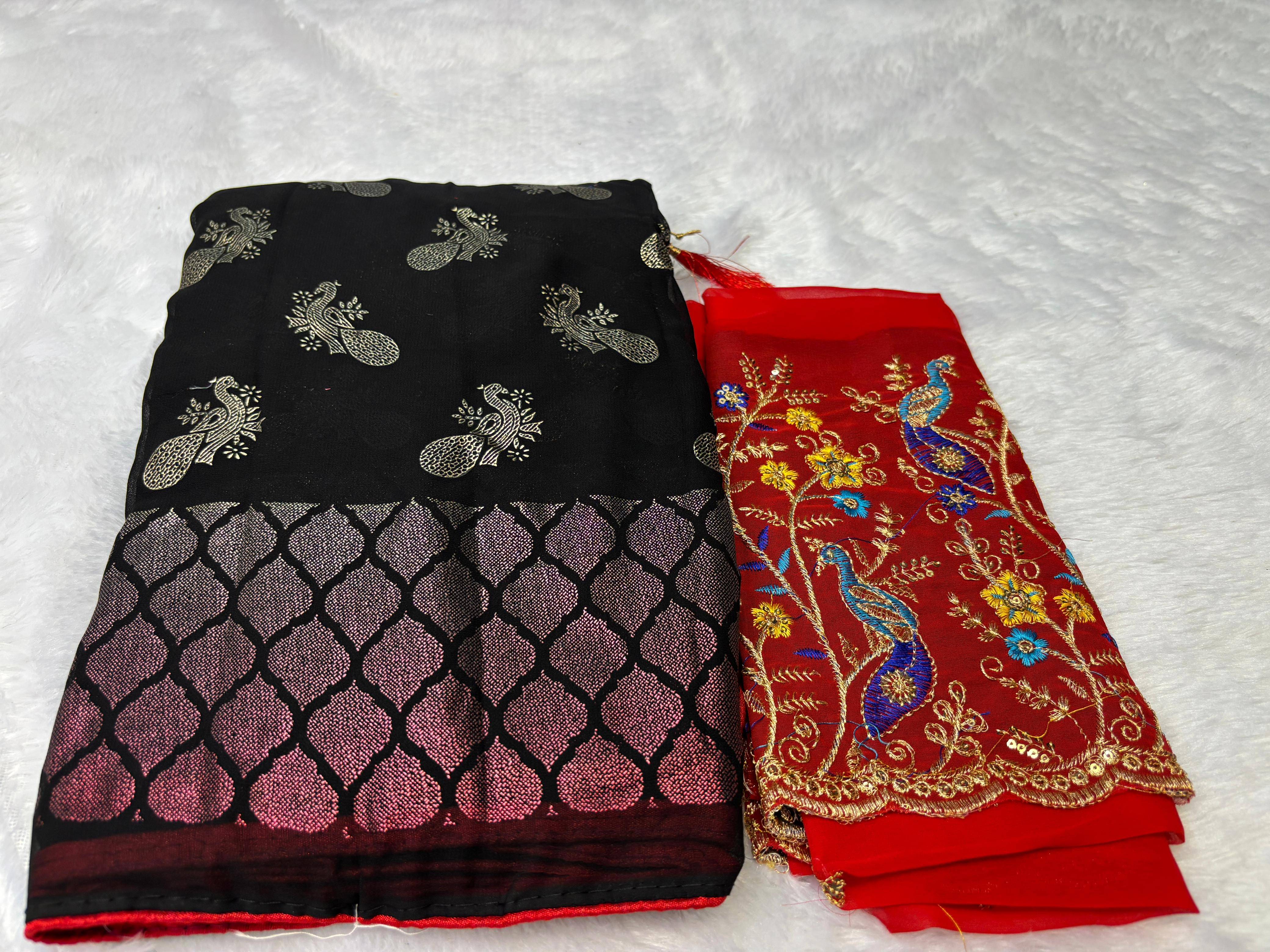     			Sanjana Silk Silk Blend Embellished Tant Saree With Unstitched Blouse Piece ( Black )