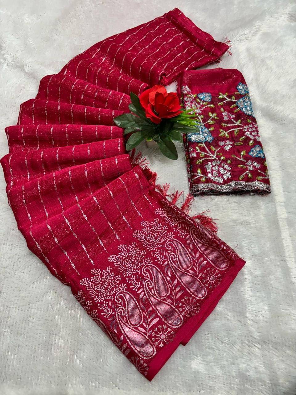     			Sanwariya Silk Georgette Embellished Maheshwari Saree With Unstitched Blouse Piece ( Pink )