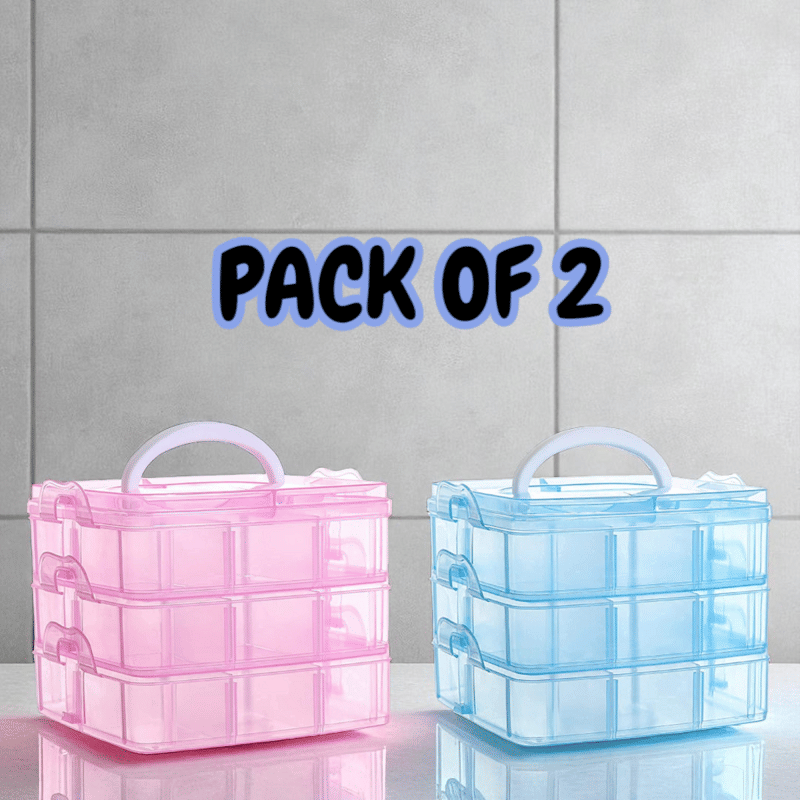     			(Set of 2) 18 Grid Jewellery Storage box(PINK & BLUE)