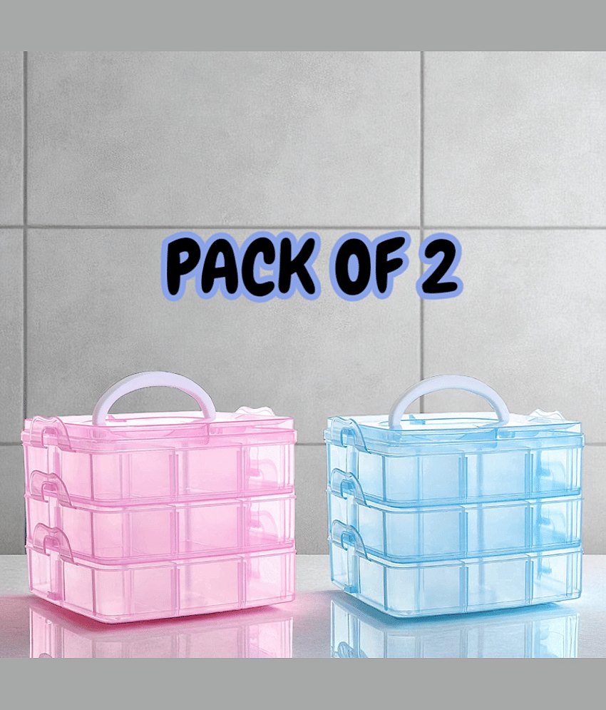 (Set of 2) 18 Grid Jewellery Storage box(PINK & BLUE) - Jewellery Sets | Buy online on ZillyBuy