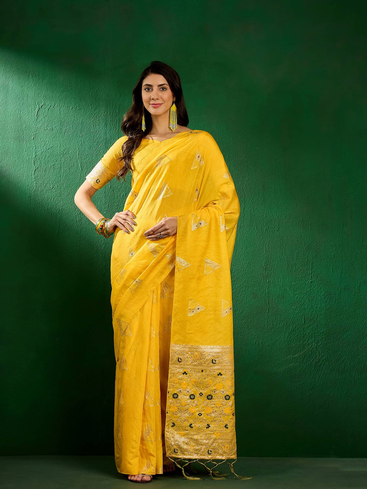 Shree Mahantam Cotton Dyed Banarasi saree With Unstitched Blouse Piece ( Yellow ) Shree Mahantam Cotton Dyed Banarasi saree With Unstitched Blouse Piece ( Yellow )