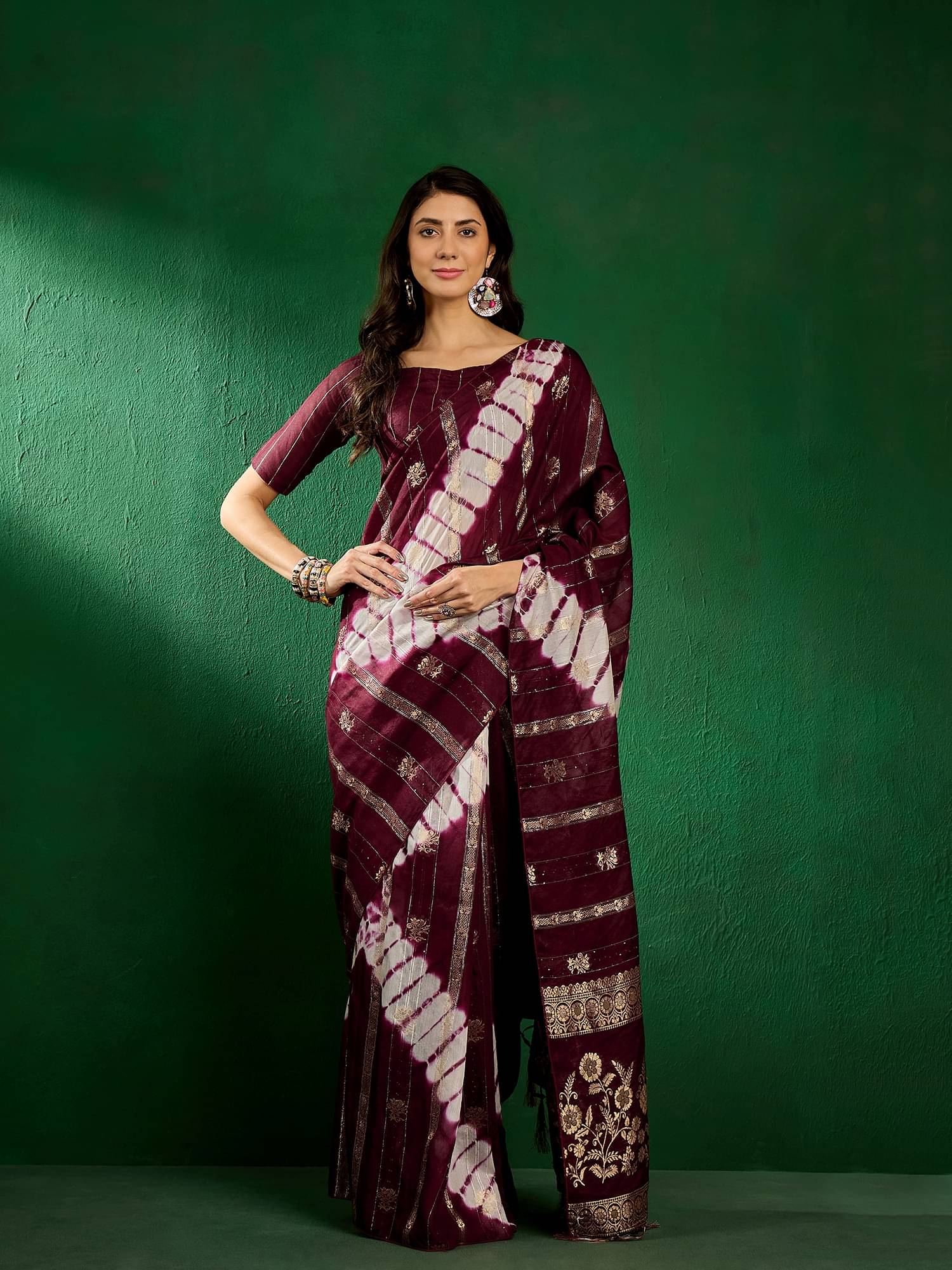 Shree Mahantam Cotton Dyed Banarasi saree With Unstitched Blouse Piece ( Maroon )     			Shree Mahantam Cotton Dyed Banarasi saree With Unstitched Blouse Piece ( Maroon )