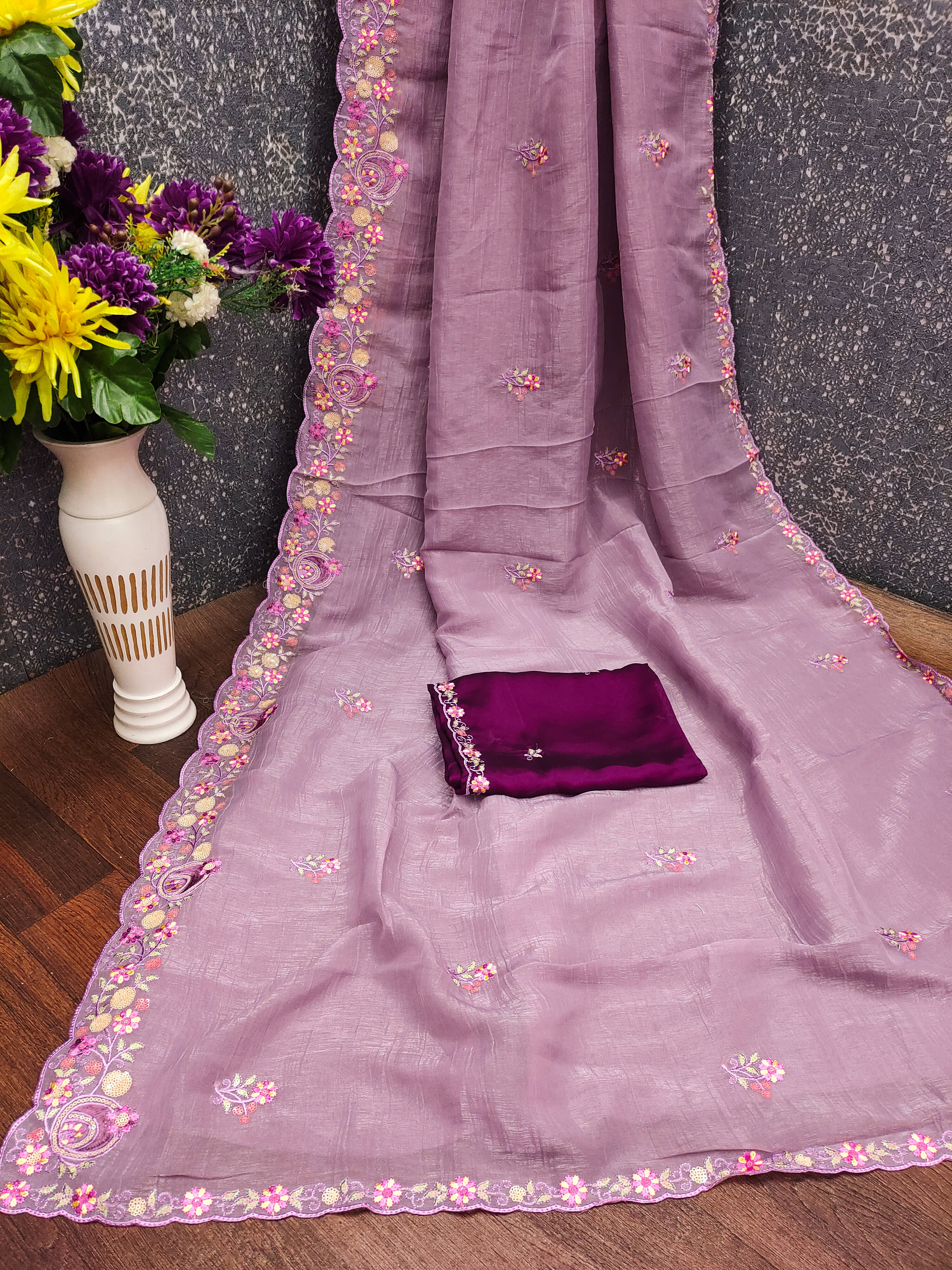 Sitanjali Lifestyle Chanderi Embellished Chanderi saree With Unstitched Blouse Piece ( Purple ) Sitanjali Lifestyle Chanderi Embellished Chanderi saree With Unstitched Blouse Piece ( Purple )