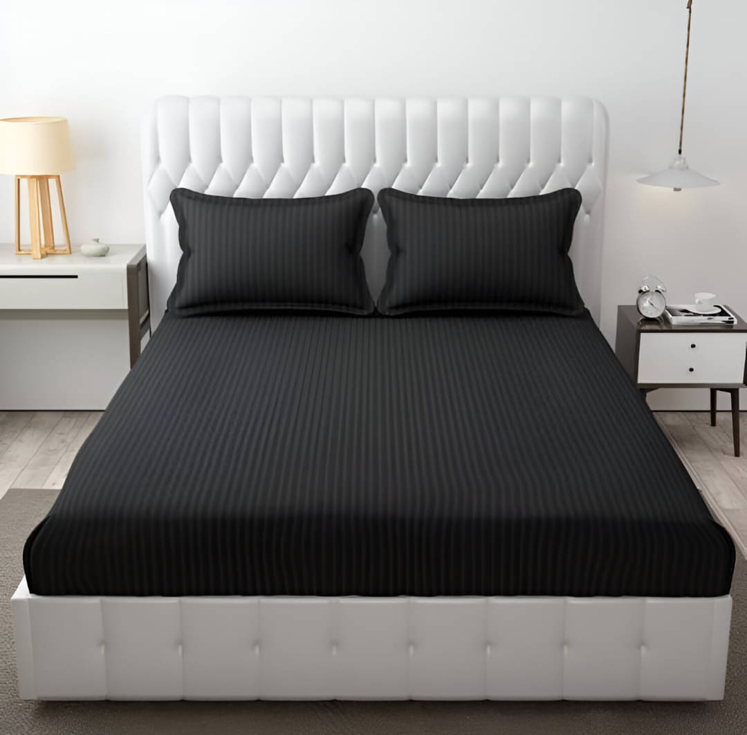 Sky Tex Satin 1 Double Queen Bedsheet with 2 Pillow Covers ( Black ) Sky Tex Satin 1 Double Queen Bedsheet with 2 Pillow Covers ( Black )