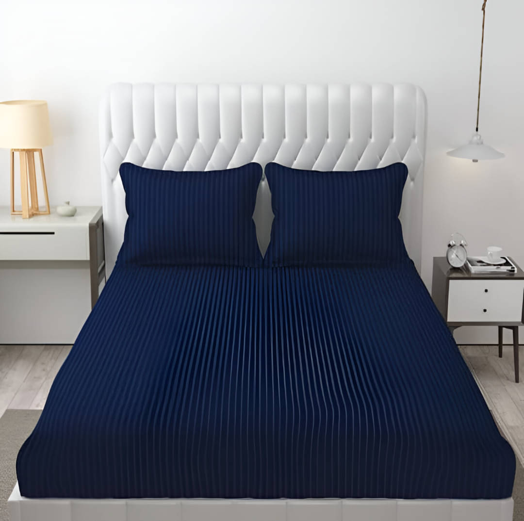     			Sky Tex Satin 1 Double Queen Bedsheet with 2 Pillow Covers ( Navy Blue )