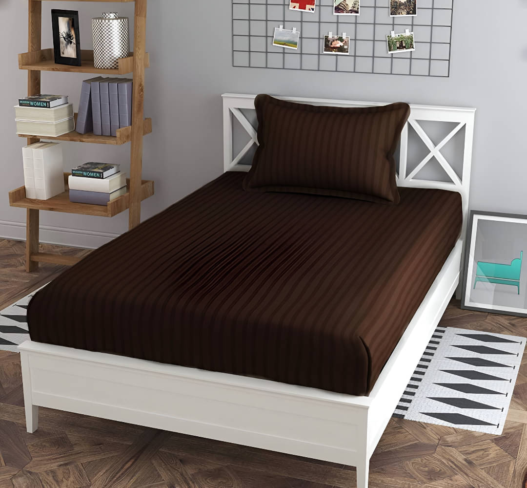     			Sky Tex Satin 1 Single Bedsheet with 1 Pillow Cover ( Brown )