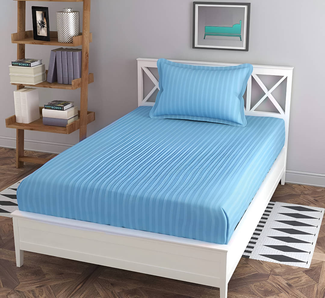     			Sky Tex Satin 1 Single Bedsheet with 1 Pillow Cover ( Light Blue )