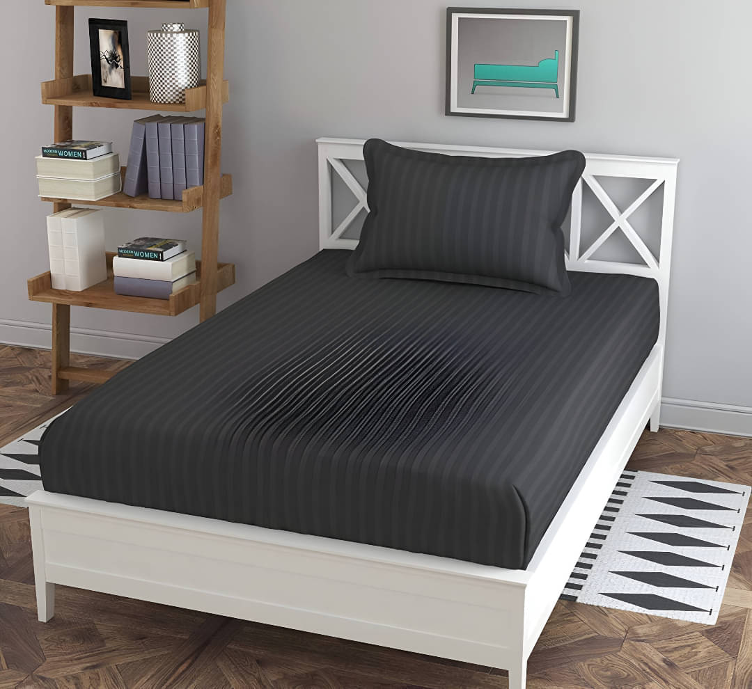     			Sky Tex Satin 1 Single Bedsheet with 1 Pillow Cover ( Black )