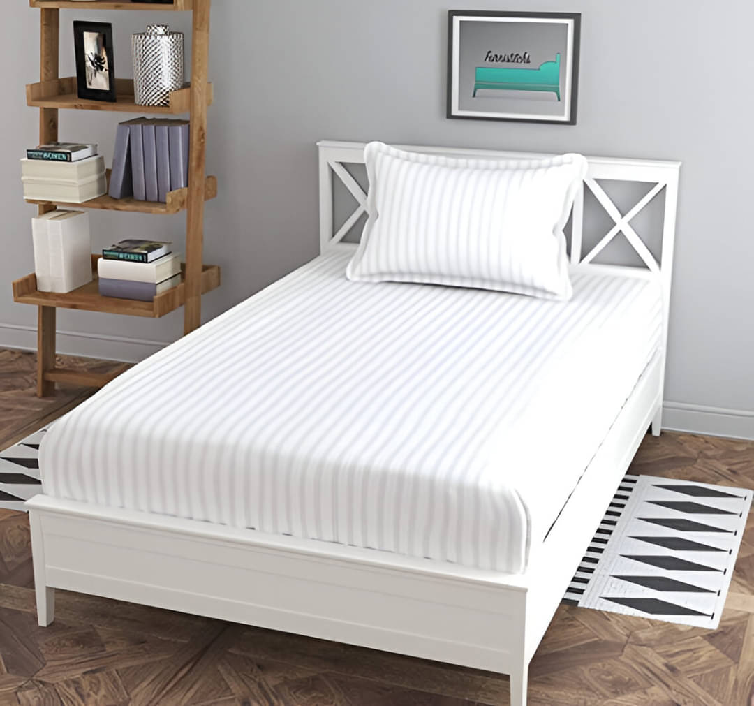     			Sky Tex Satin 1 Single Bedsheet with 1 Pillow Cover ( White )