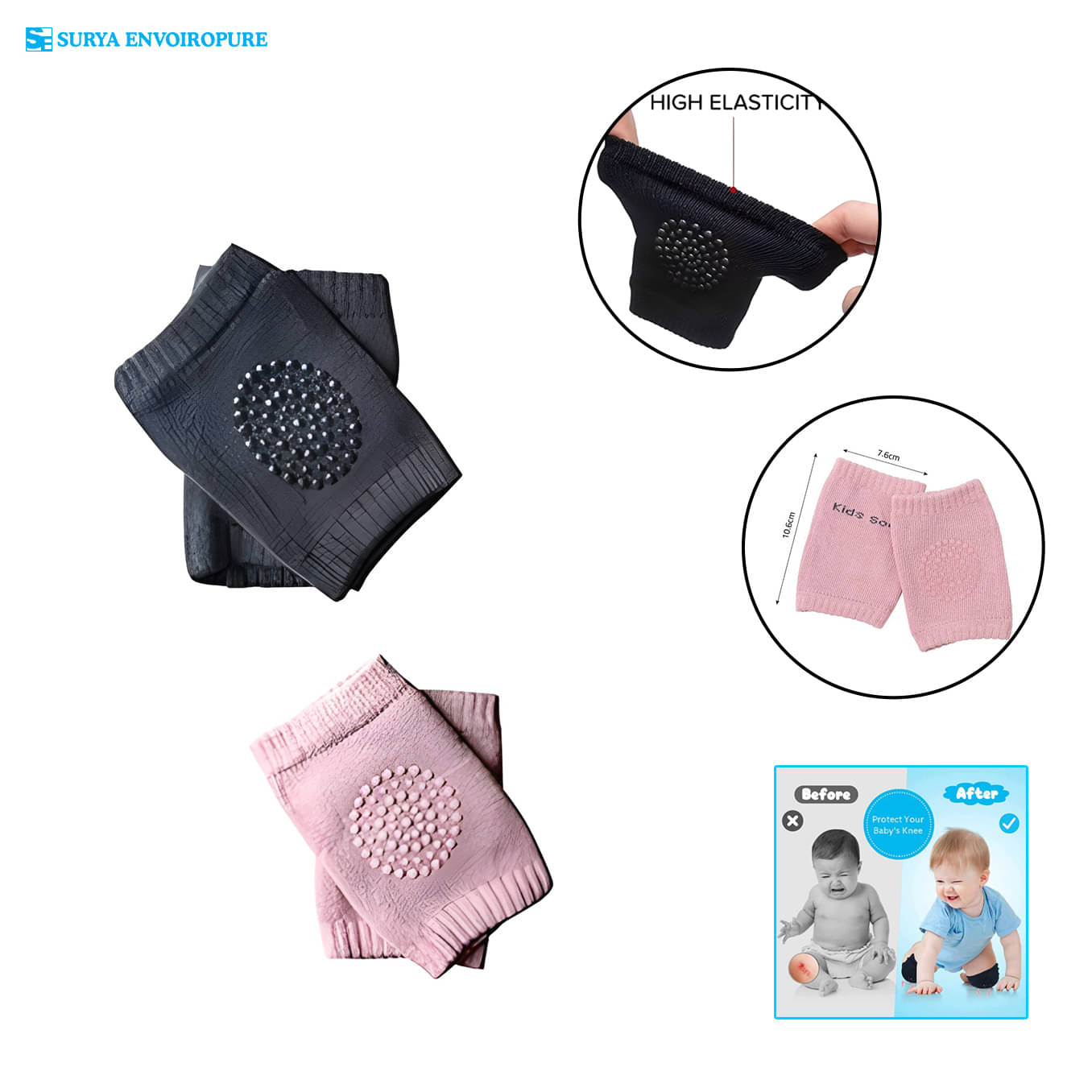     			Surya_kids Multicolor Cotton Baby Knee Pad ( Pair of 2 )
