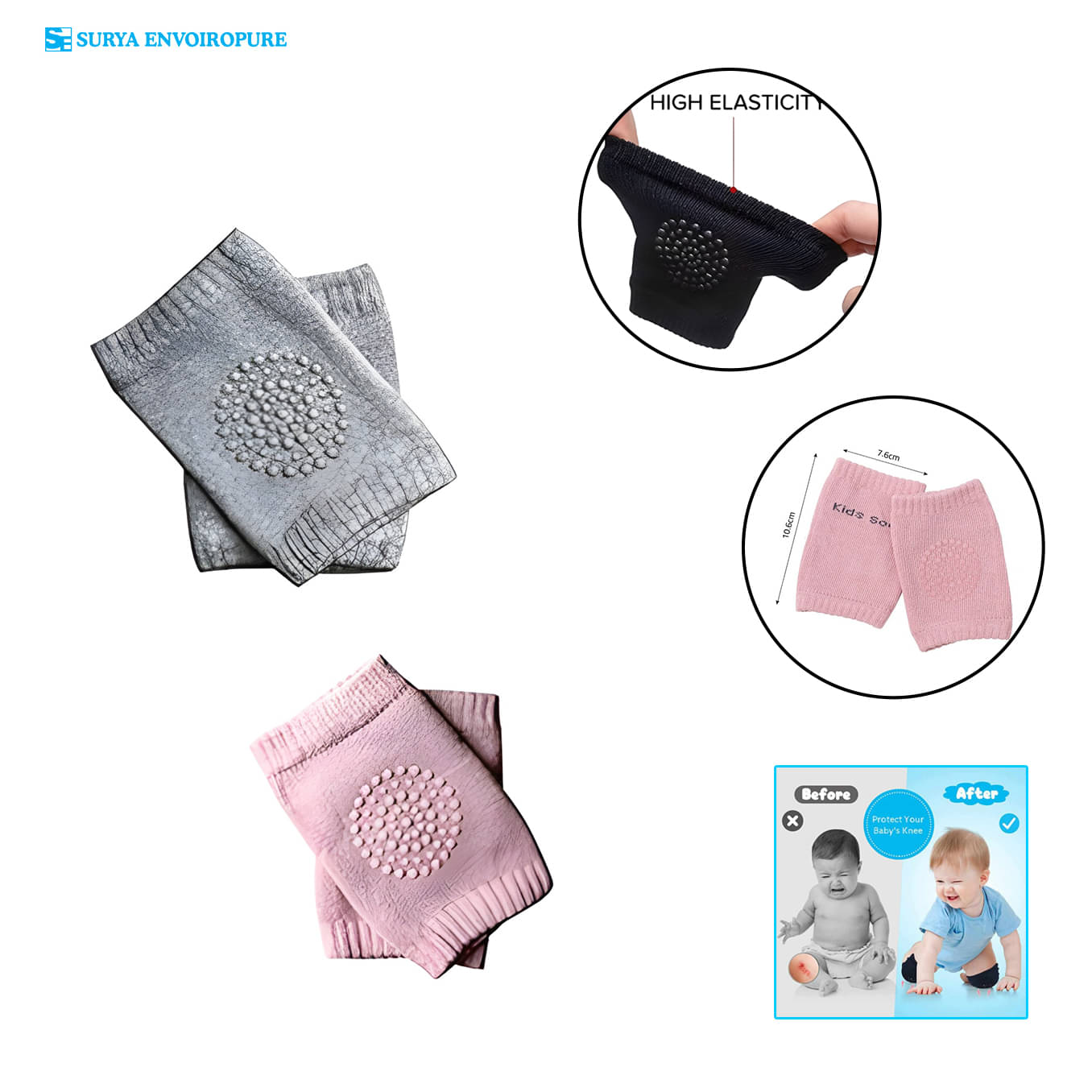     			Surya_kids Multicolor Cotton Baby Knee Pad ( Pair of 2 )