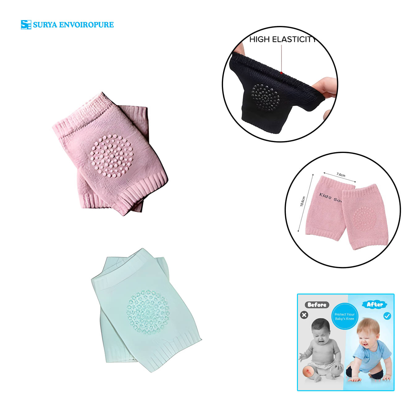     			Surya_kids Multicolor Cotton Baby Knee Pad ( Pair of 2 )